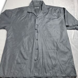 Mens Large Black Damante Short-Sleeve Shirt With Subtle Stripes &‎ Front Pocket